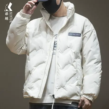 希越80白鸭绒立领羽绒服男冬季潮牌宽松大码轻薄短款菱形格外套潮商品大图