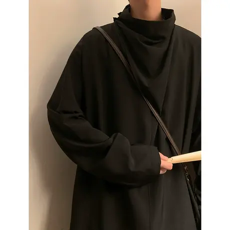 暗黑系山本耀司中国风男装冰丝设计高堆领长袖t恤新中式汉服外套图片