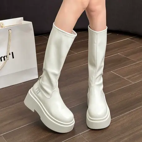 高筒靴瘦瘦靴厚底长靴女2023秋季新款显腿长不过膝复古英伦烟筒靴商品大图