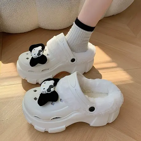 可爱卡通厚底毛毛拖鞋女外穿2023新款秋冬季大眼睛居家包头棉拖鞋商品大图