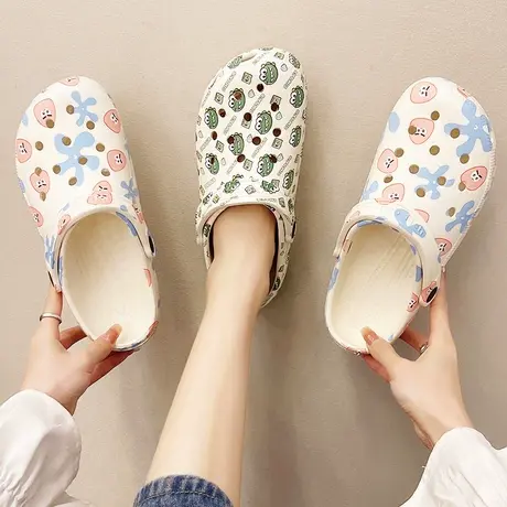 夏季ins潮时尚外穿洞洞鞋女可爱卡通凉拖厚底防滑包头休闲沙滩鞋商品大图
