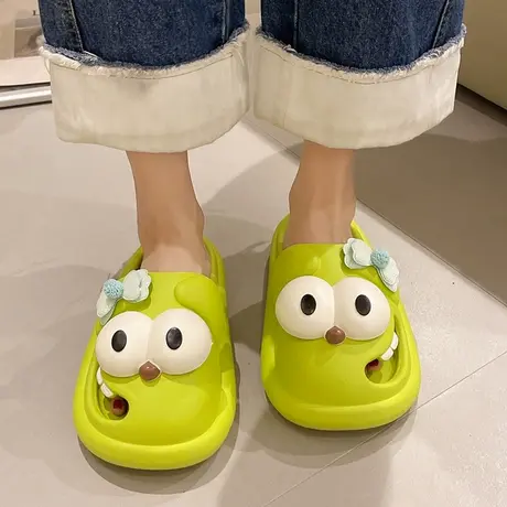 卡通大眼狗凉拖鞋女夏季室内家居可爱蝴蝶结厚底外穿防滑包头拖鞋商品大图