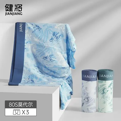 健将莫代尔男士内裤秋冬新款透气平角裤纯棉裆无痕抗菌四角裤礼盒图片