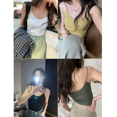 短款吊带小背心女内搭防走光带胸垫一体抹胸美背内衣文胸夏季薄款商品大图