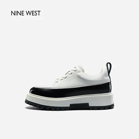 Nine West/玖熙厚底板鞋松糕鞋女春夏新款黑白漆皮运动休闲鞋增高图片