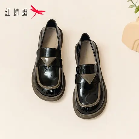 红蜻蜓粗跟乐福鞋女2023年夏季新款复古英伦风小皮鞋厚底百搭单鞋商品大图