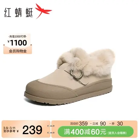 红蜻蜓加绒毛毛鞋秋冬新款女鞋舒适加厚保暖雪地靴户外厚底勃肯鞋商品大图