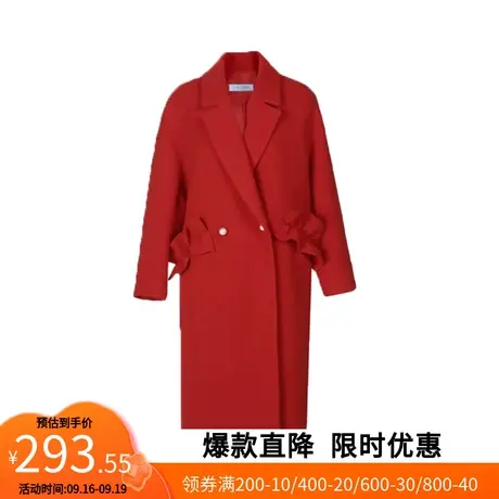 【艾格】成熟气质毛呢外套女潮2022春季新款简约西装领大红中长款图片
