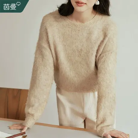 茵曼软糯亲肤圆领毛衣女2023冬季新款宽松套头羊毛打底针织衫上衣图片