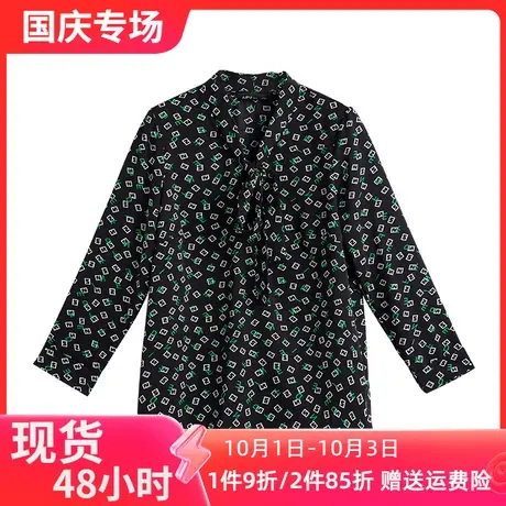 爱朴【直播专享】2023秋季新款胖妹妹显瘦上衣印花系带胖mm衬衫商品大图
