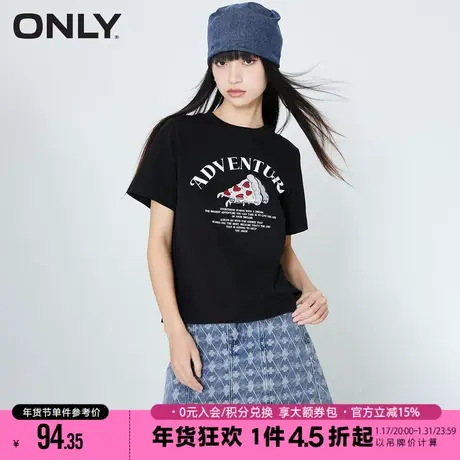 ONLY2023冬季新款休闲百搭时尚亮片字母开叉短袖T恤女|123101111商品大图