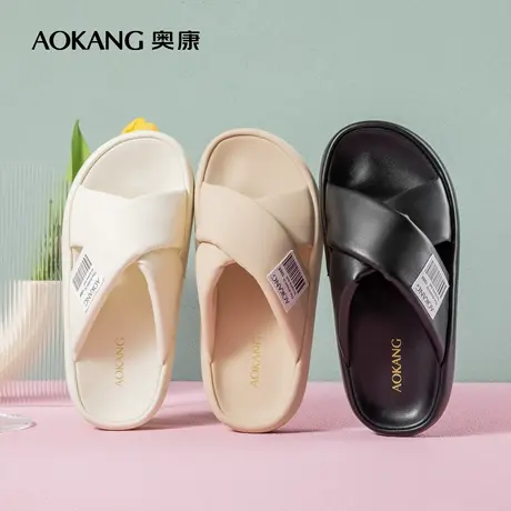 奥康女鞋 潮流夏季气质马卡龙凉拖鞋交叉厚底拖鞋女夏外穿时尚潮图片