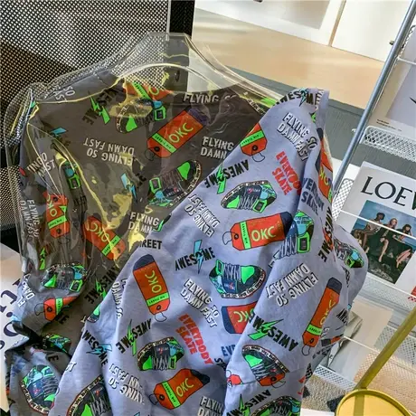 2023夏季新款情侣装体恤设计感小众上衣服宽松短袖正肩t恤女ins潮商品大图