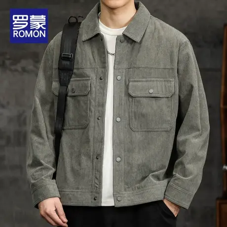 罗蒙灯芯绒外套男士秋季2023新款爆款休闲上衣服翻领长袖工装夹克商品大图