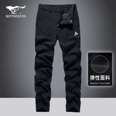 七匹狼狼族部落加绒卫裤男冬季男士运动长裤休闲加厚男裤直筒裤潮图片
