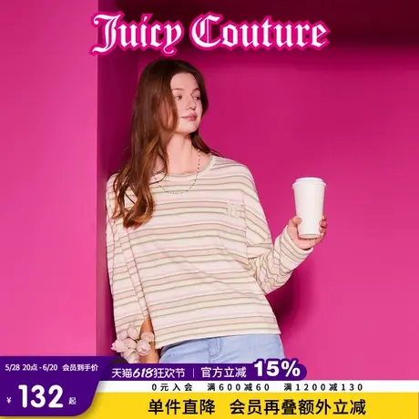 Juicy Couture橘滋2025春夏新款肌理条纹刺绣圆领长袖针织衫女商品大图