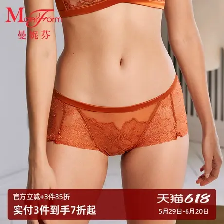 曼妮芬性感蕾丝中低腰低脚裤女士舒适内裤底裤女生短裤商品大图