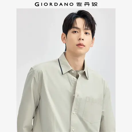 佐丹奴衬衫男装纯棉梭织撞色边口袋长袖休闲衬衫 18044620商品大图