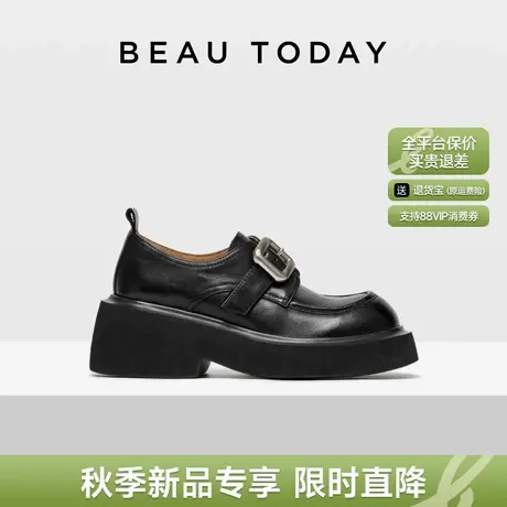 BeauToday厚底乐福鞋女款夏季黑色英伦风小皮鞋复古真皮单鞋女鞋图片