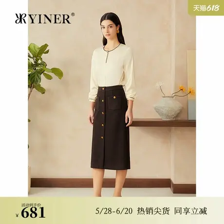 YINER音儿专选2025春季新款法式优雅撞色圆领气质轻衬衫商品大图
