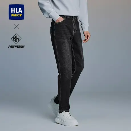 HLA/海澜之家POWER YOUNG系列牛仔裤25春秋新五袋窄脚黑牛裤子男商品大图