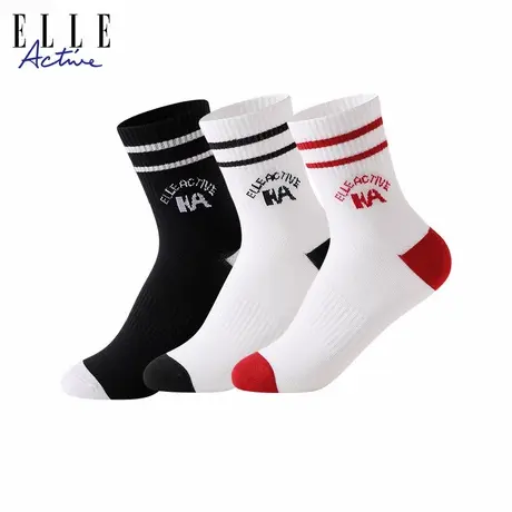 【花花推荐】ELLE Active【三双】中筒透气吸汗袜子女防磨脚长袜商品大图
