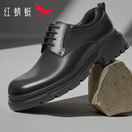 红蜻蜓男鞋2025秋季新款真皮商务正装皮鞋系带粗跟防滑耐磨皮鞋男商品大图