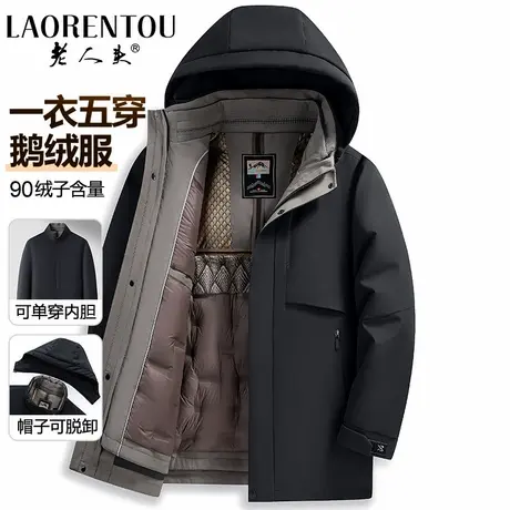 【一衣五穿】老人头可拆卸鹅绒服男士2025新款中老年爸爸保暖外套商品大图