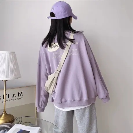 ins超火无帽卫衣女2021年新款春秋宽松薄款韩版学生显瘦上衣外套商品大图