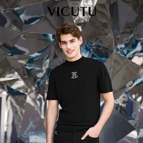 VICUTU威可多男士短袖针织衫舒暖纯羊毛时尚圆领商务通勤打底衫商品大图