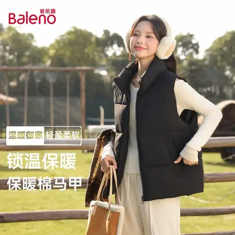 班尼路黑色棉马甲女2025秋冬新款韩系外穿背心坎肩轻盈保暖外套Q商品大图