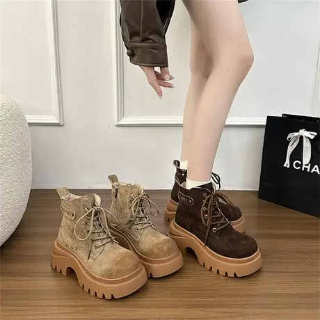 厚底增高马丁靴女款2025新款秋季系带洋气短靴小个子气质高级靴子图片