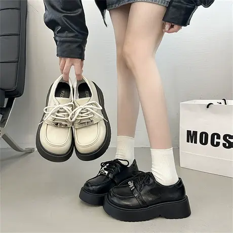 英伦风厚底系带小皮鞋女2025秋季新款通勤百搭单鞋时尚气质乐福鞋商品大图
