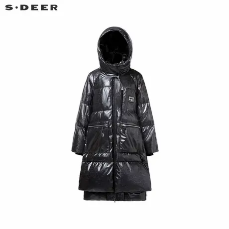sdeer圣迪奥女装高领连帽字母亮面宽松长款羽绒服S24482403图片