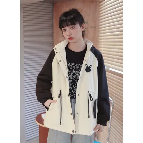 【7折清仓】chic连帽工装外套女冬小个子加绒加厚韩版宽松学生商品大图
