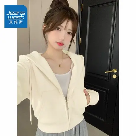NOE真维斯杏色连帽卫衣女2025新款秋冬季爆款青少年开衫外套女商品大图