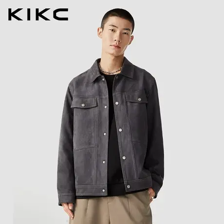 kikc工装夹克男2023秋冬新款潮流休闲水洗外衣短款翻领麂皮绒外套图片