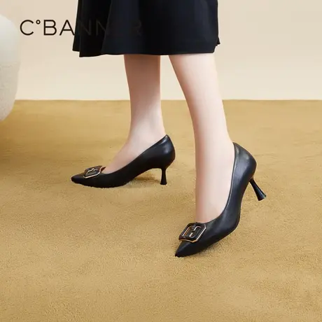 【静音系列】千百度高跟鞋2023秋季新款羊皮细跟黑色单鞋女通勤图片