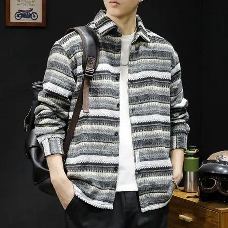 秋季男士衬衫外套宽松立领长袖商品大图