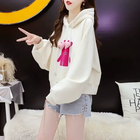 加绒加厚连帽卫衣外套女2023新款秋冬洋气减龄宽松短款小个子上衣图片