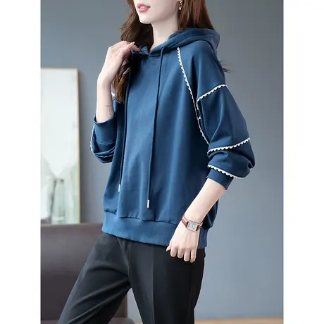 宝诗黎蕾丝拼接连帽宽松卫衣女长袖2023新款百搭休闲上衣慵懒秋装商品大图