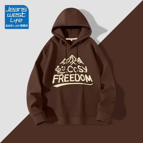 真维斯LIFE咖啡色连帽卫衣女2023秋季学院风美式复古重磅上衣外套商品大图