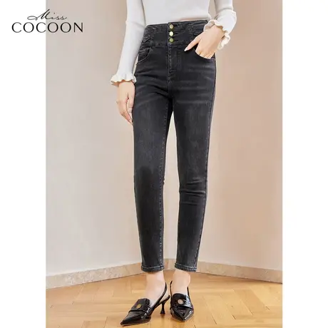 missCOCOON自发热牛仔裤女2023新款春季高腰修身显瘦铅笔小脚裤子商品大图