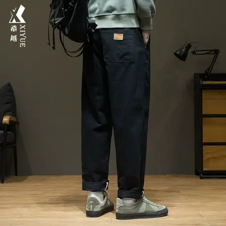 重磅300g纯棉休闲裤男冬季百搭简约男士直筒裤子宽松大码哈伦裤潮商品大图