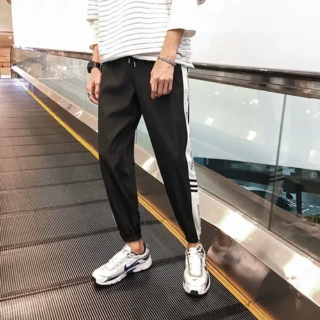 裤子男士潮牌韩版潮流冰丝休闲长裤子ins宽松大码九分运动束脚裤商品大图