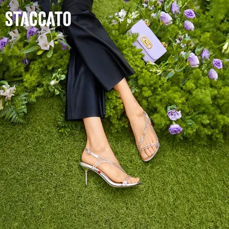 思加图新款仙女鞋细跟凉鞋优雅一字带高跟凉鞋女9VN79BL2图片