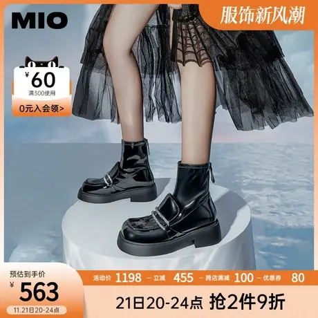 MIO米奥冬季靴子袜靴女酷飒弹力靴真皮后拉链瘦瘦靴钻链短靴商品大图