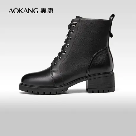 奥康马丁靴女春秋款英伦风真皮厚底小个子单靴增高短靴潮ins酷商品大图