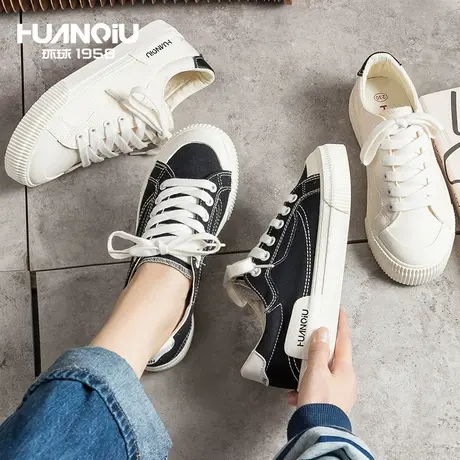 环球2024年秋冬新款潮流月半头帆布鞋女鞋子交叉绑带休闲小白鞋女商品大图