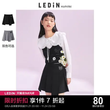 乐町高腰黑色短裤女直筒宽松不规则打褶裙裤设计感潮休闲夏季新款商品大图